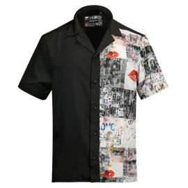 Men39s Weekend Shirt Newspaper Noir - Gravity Homme at Gravity Homme